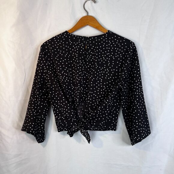 Lush Polka Dot Cropped Back Tie Wide 3/4 Sleeve Blouse Boho Chic Size Small - Picture 2 of 10